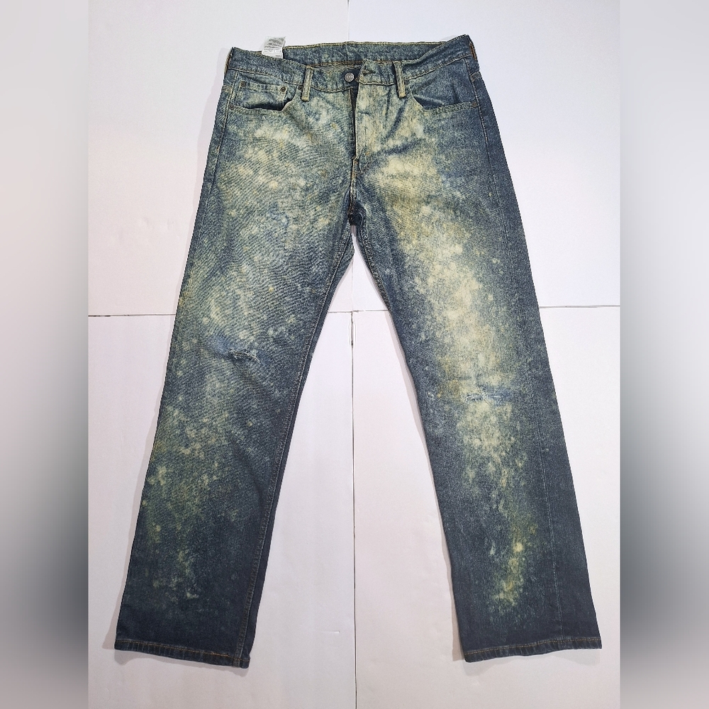 Levi's Blue and Yellow Straight Jeans with Distressed Finish